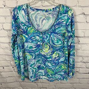 Lilly Pulitzer Women’s Top Sorella Oh Shucks Oyster Print Sparkling Blue XS